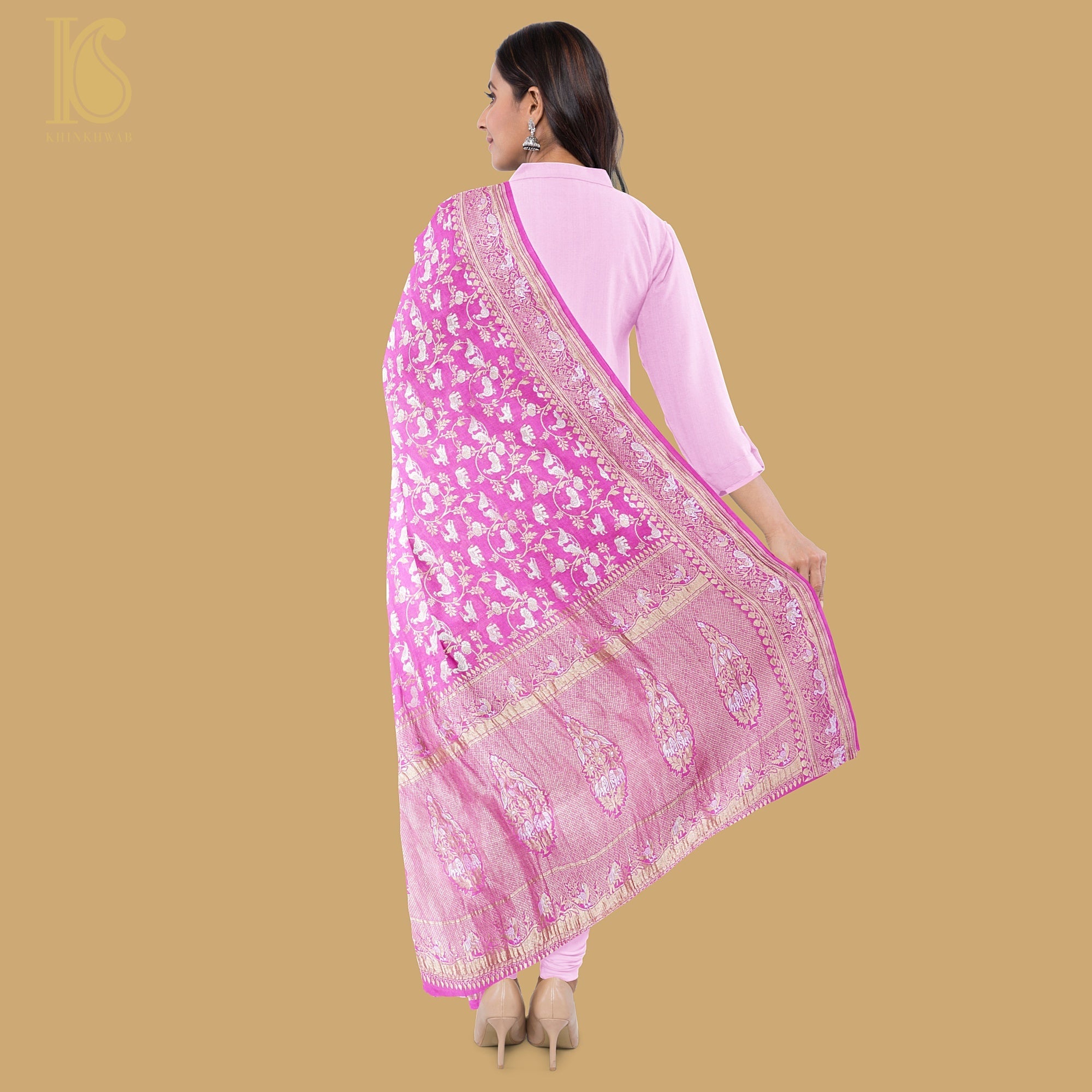 Preorder: Pure Georgette Shikargah Handwoven Banarasi Dupatta - Khinkhwab