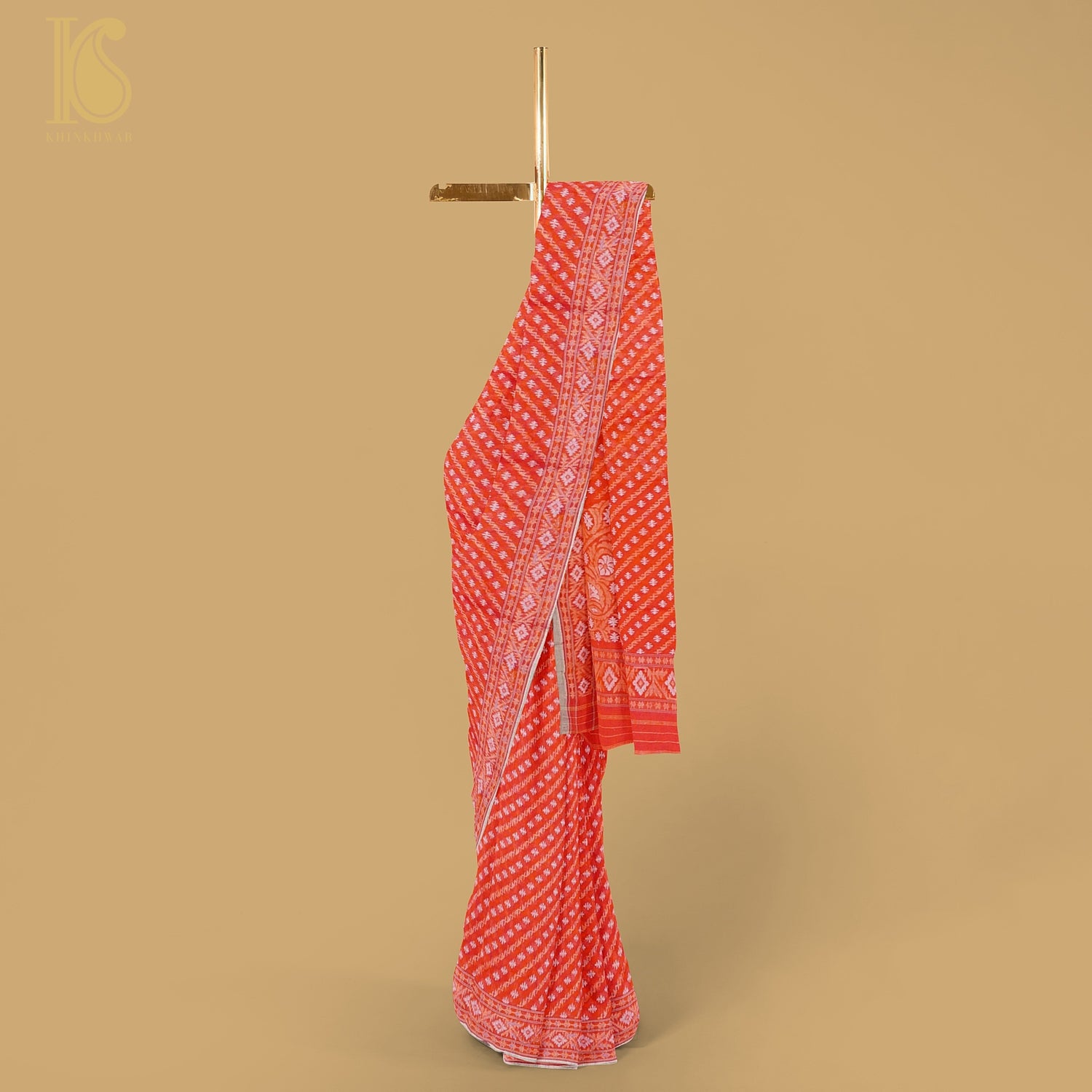 Orange Pure Cotton Handloom Banarasi Jamdani Ektara Saree - Khinkhwab