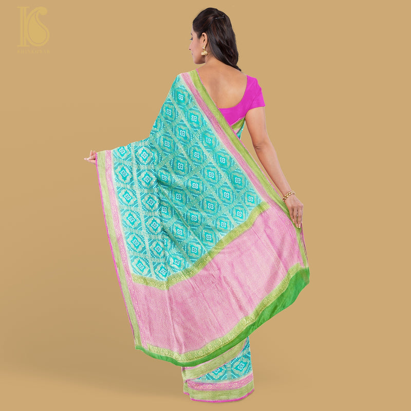 Turquoise Blue Pure Georgette Banarasi Woven Bandhani Saree - Khinkhwab