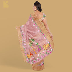 Petite Orchid Ghicha Tussar Banarasi Silk Hand Painted Saree - Khinkhwab