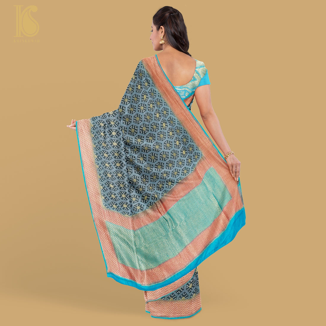 Casal Grey Pure Georgette Banarasi Honeycomb Saree - Khinkhwab