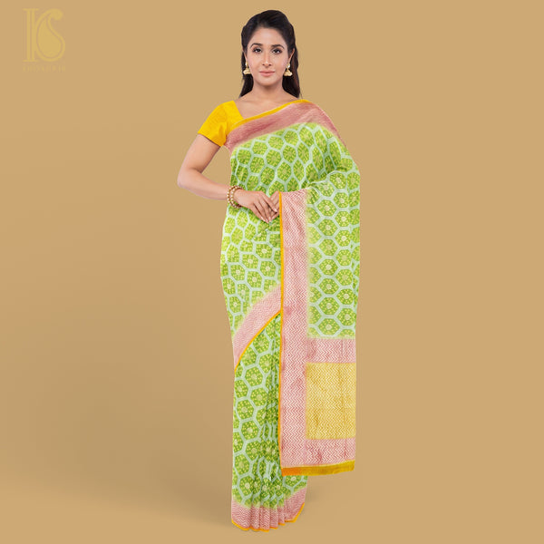 Lima Green Pure Georgette Banarasi Honeycomb Saree - Khinkhwab