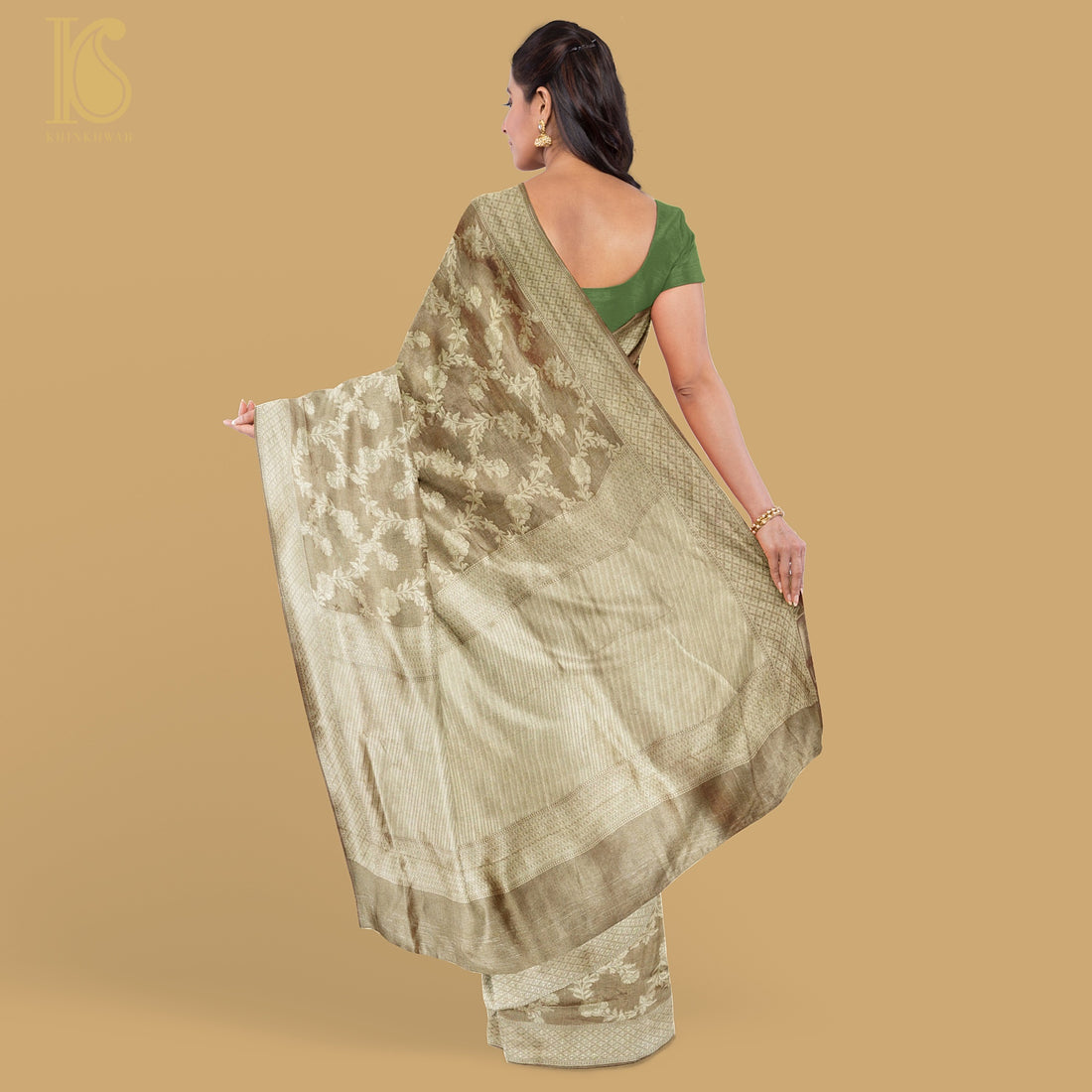 Gold Handloom Tissue Silk Banarasi Kadwa Saree - Khinkhwab