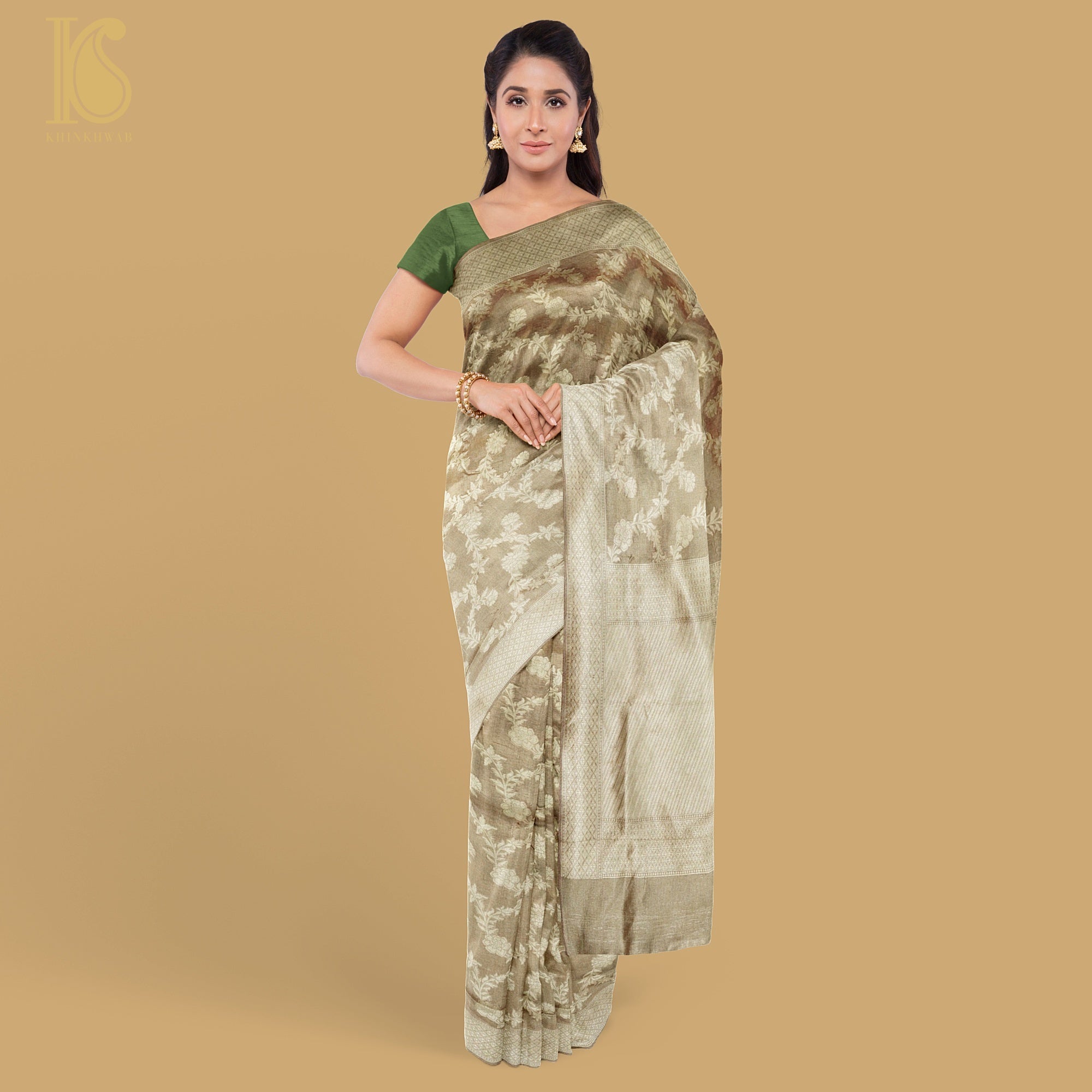 Silver Tissue Silk Saree with Self designed Border - Mirra Clothing