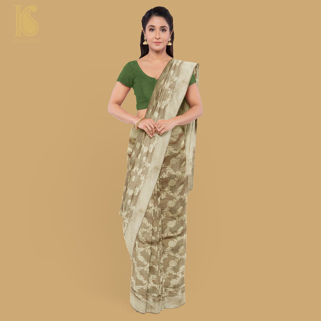 Gold Handloom Tissue Silk Banarasi Kadwa Saree - Khinkhwab