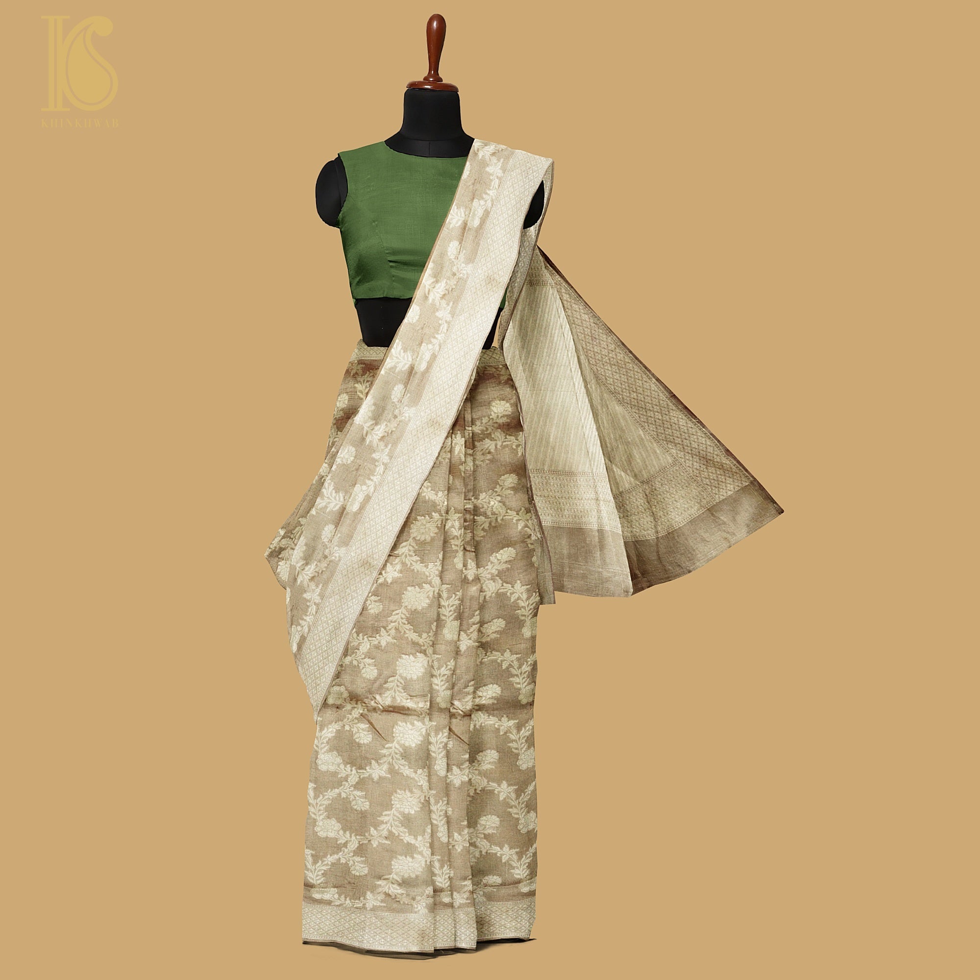 Gold Handloom Tissue Silk Banarasi Kadwa Saree - Khinkhwab