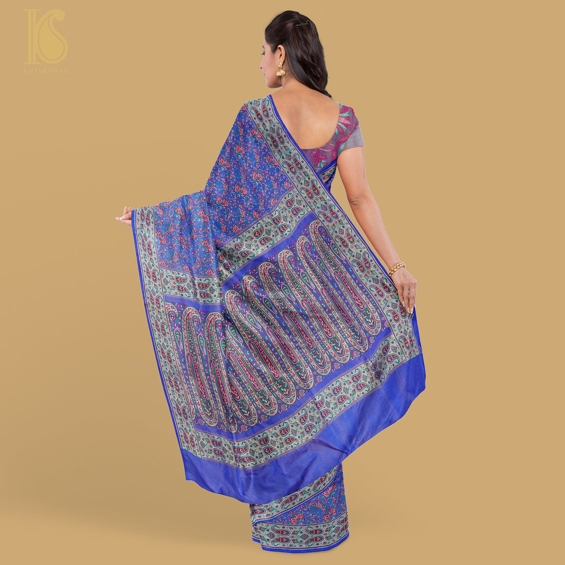 Blue Pure Katan Silk Handloom Banarasi Jamawar Tanchoi Saree - Khinkhwab