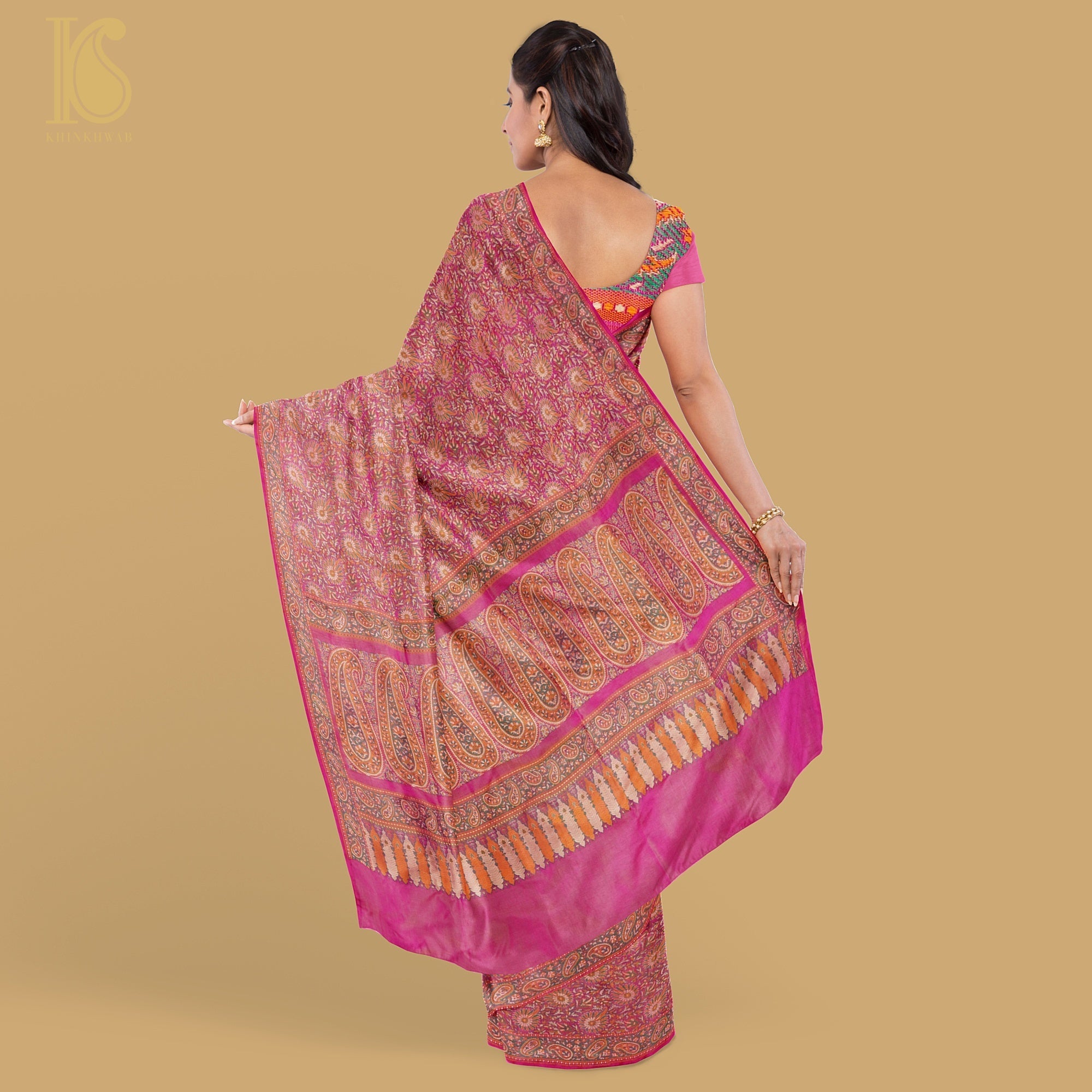 Cerise Pink Pure Katan Silk Handloom Banarasi Jamawar Tanchoi Saree - Khinkhwab