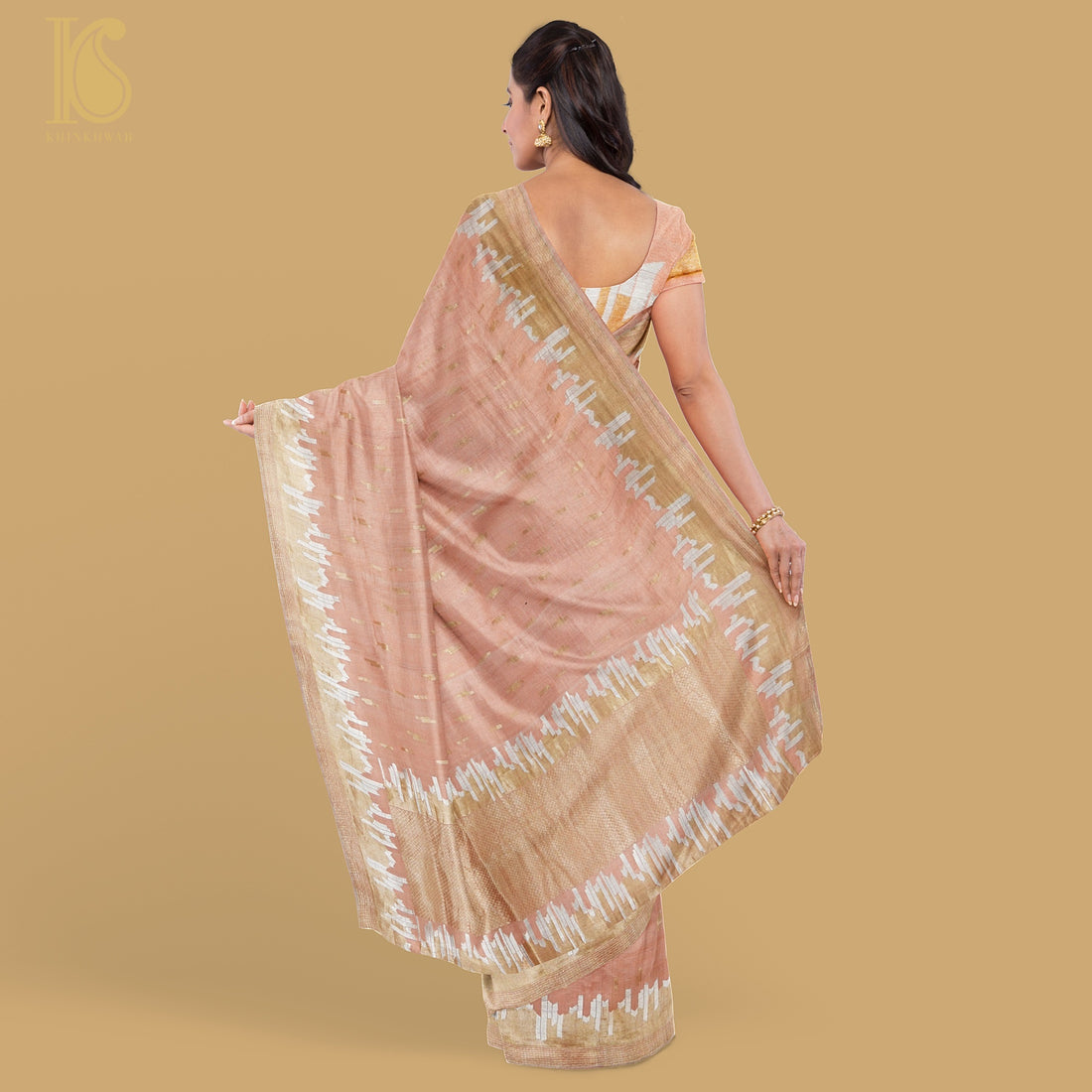 Tonys Pink Pure Tussar by Georgette Silk Handloom Banarasi Saree - Khinkhwab