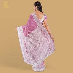 Puce Pink Pure Tussar by Georgette Silk Handloom Banarasi Saree - Khinkhwab