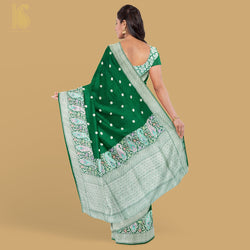 Jewel Green Pure Tussar by Georgette Silk Handloom Banarasi Saree - Khinkhwab