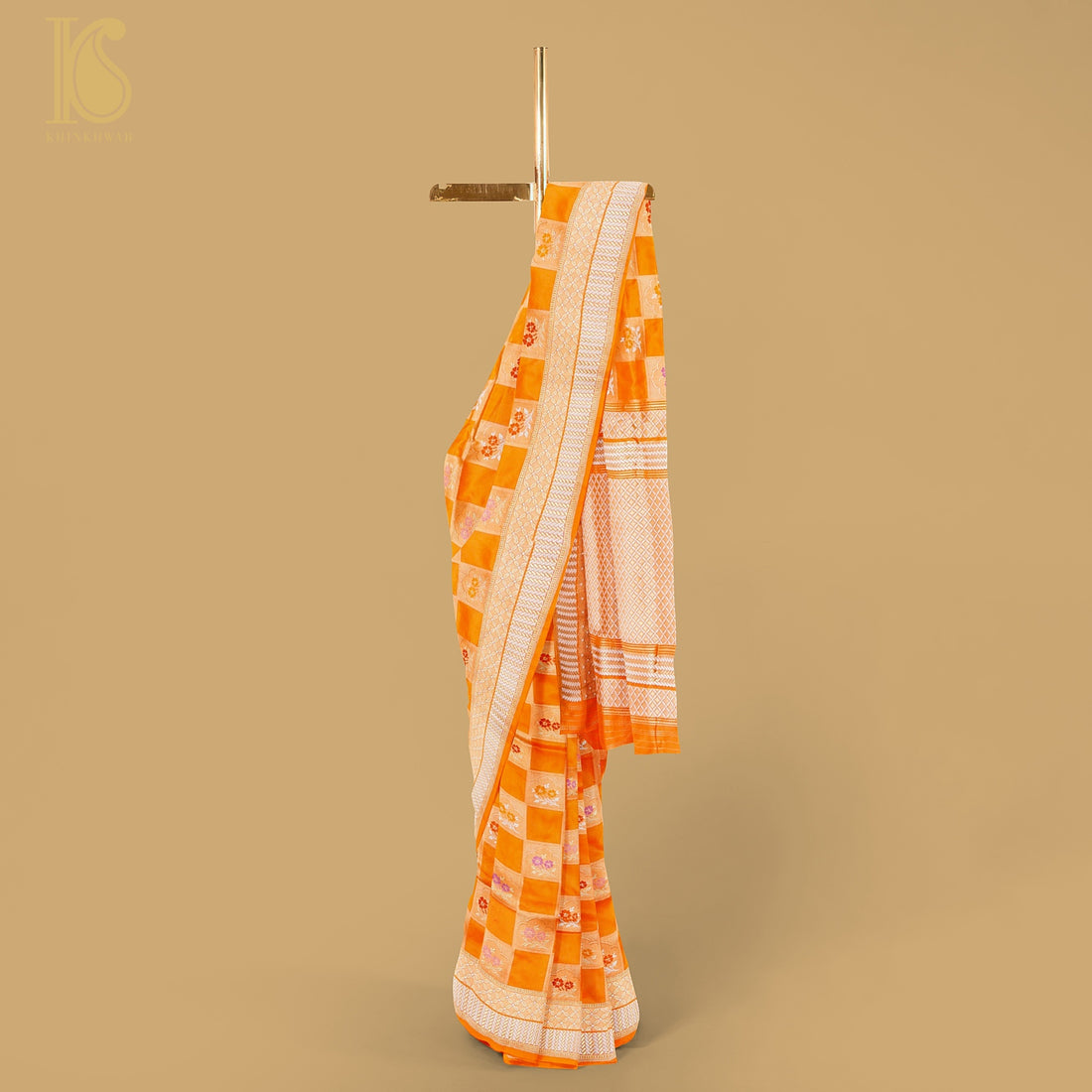 Pumpkin Orange Handloom Banarasi Pure Katan Silk Kadwa Saree - Khinkhwab