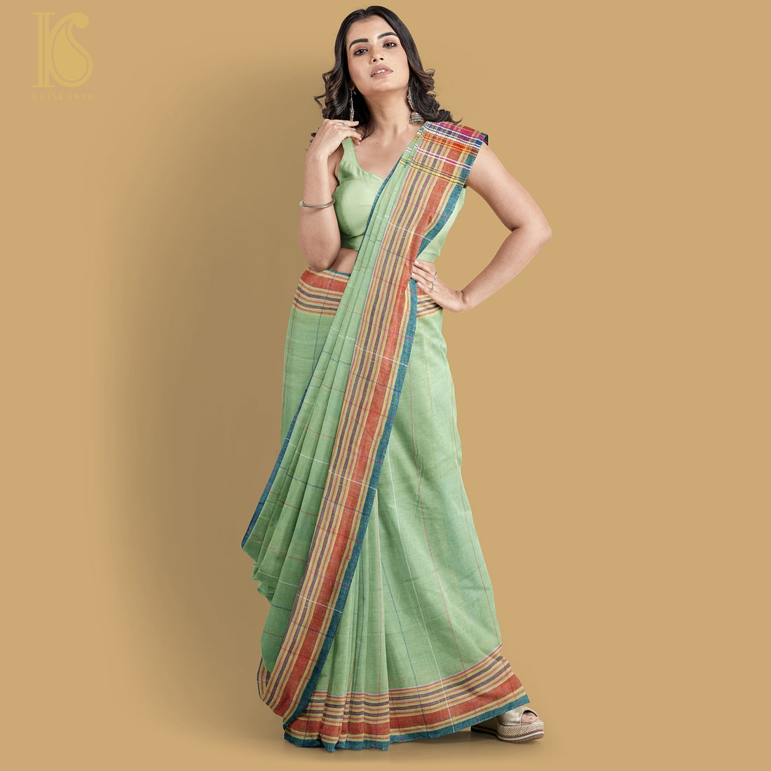 Sprout Green Pure Kala Cotton Handwoven Bhujodi Saree - Khinkhwab