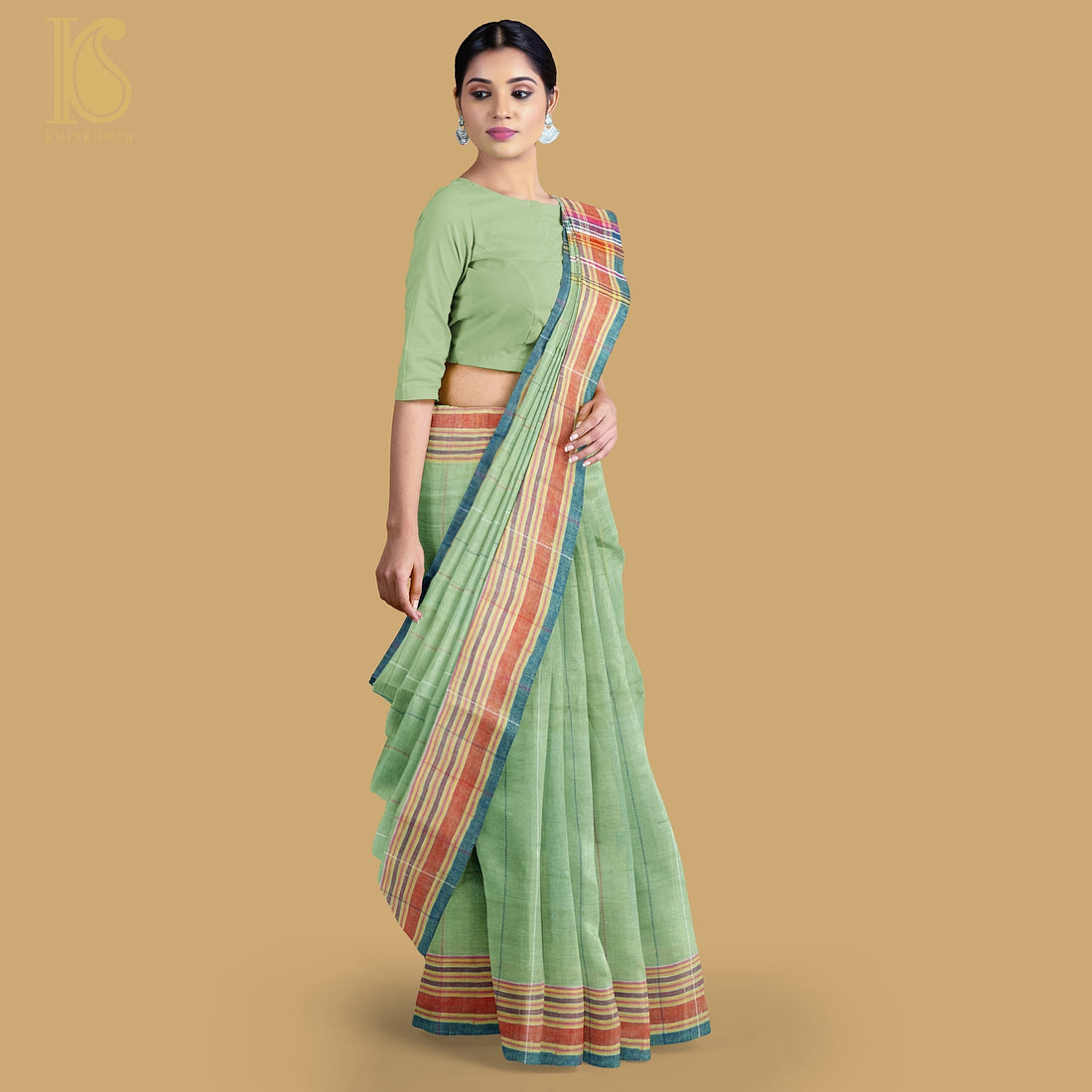 Sprout Green Pure Kala Cotton Handwoven Bhujodi Saree - Khinkhwab