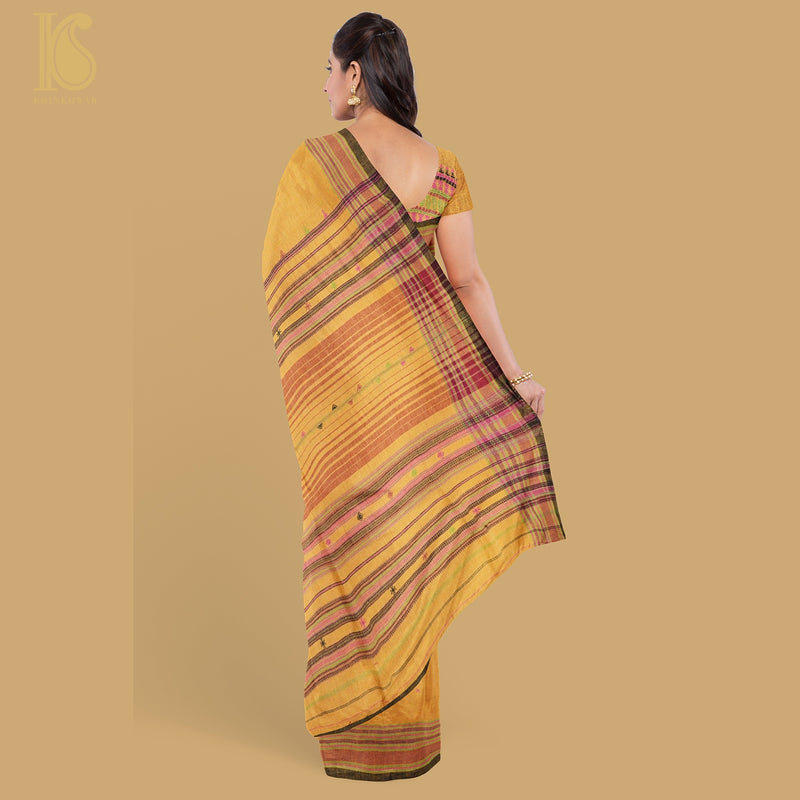 Harvest Gold Yellow Pure Kala Cotton Handwoven Bhujodi Saree - Khinkhwab