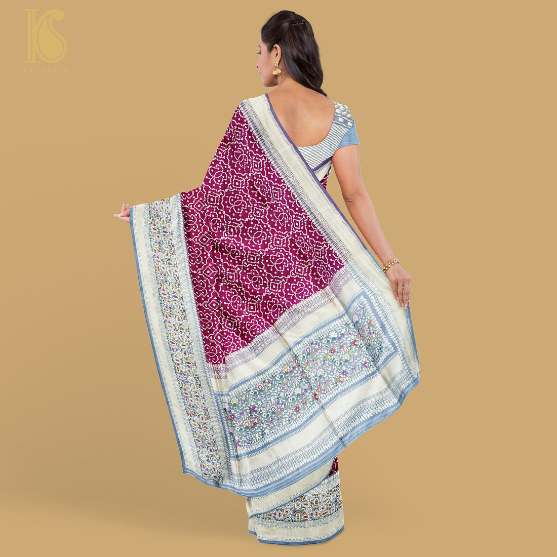 Mehroon Katan Silk Handloom Kadhiyal Brocade Banarasi Saree - Khinkhwab