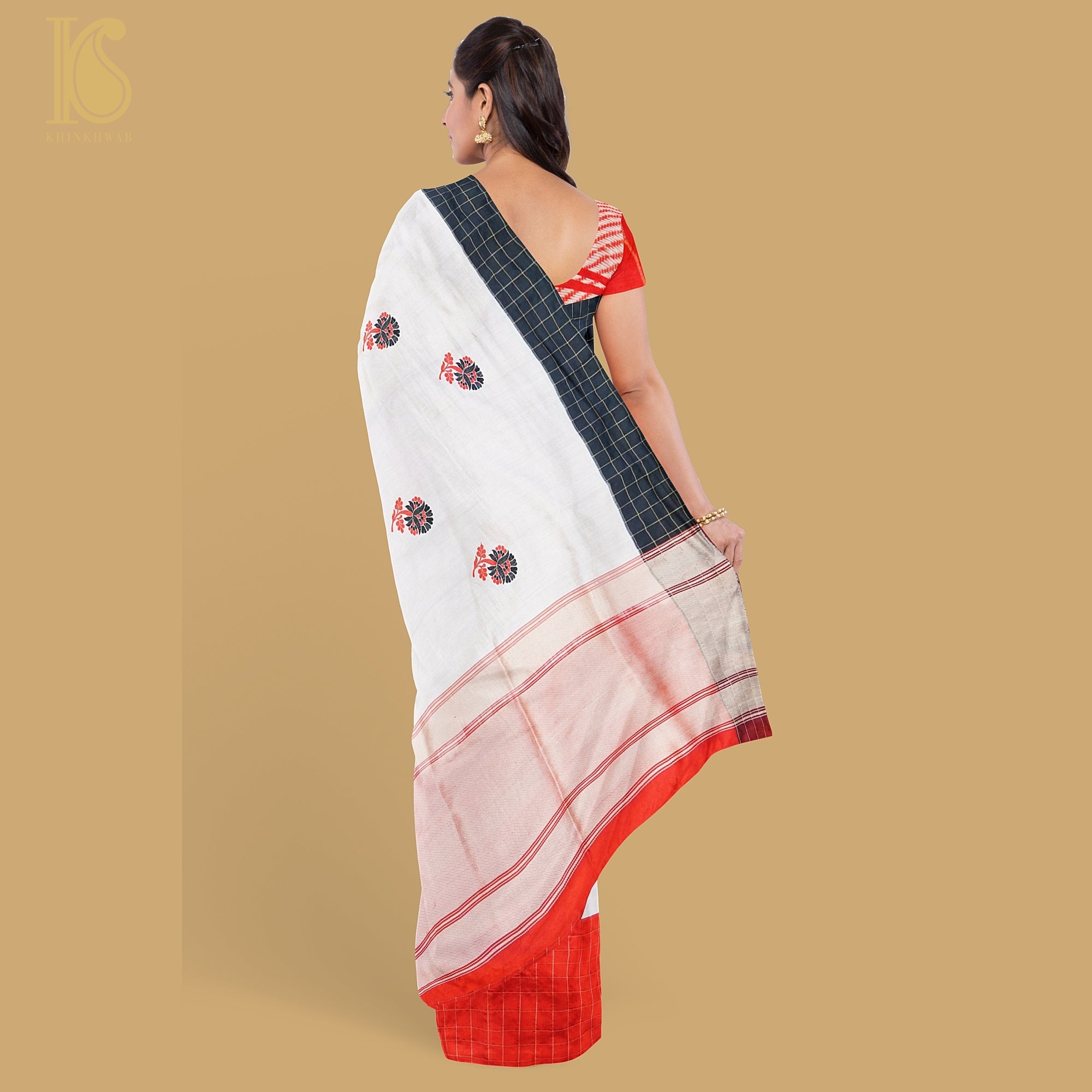 White &amp; Red Pure Katan Silk Handloom Kadwa Banarasi Saree - Khinkhwab