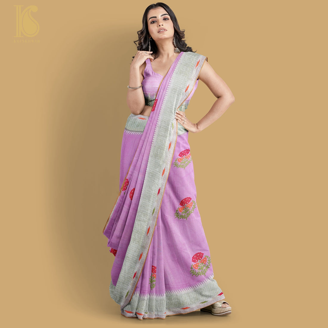 London Hue Pure Tussar Georgette Silk Handwoven Banarasi Kadwa Meenakari Saree - Khinkhwab