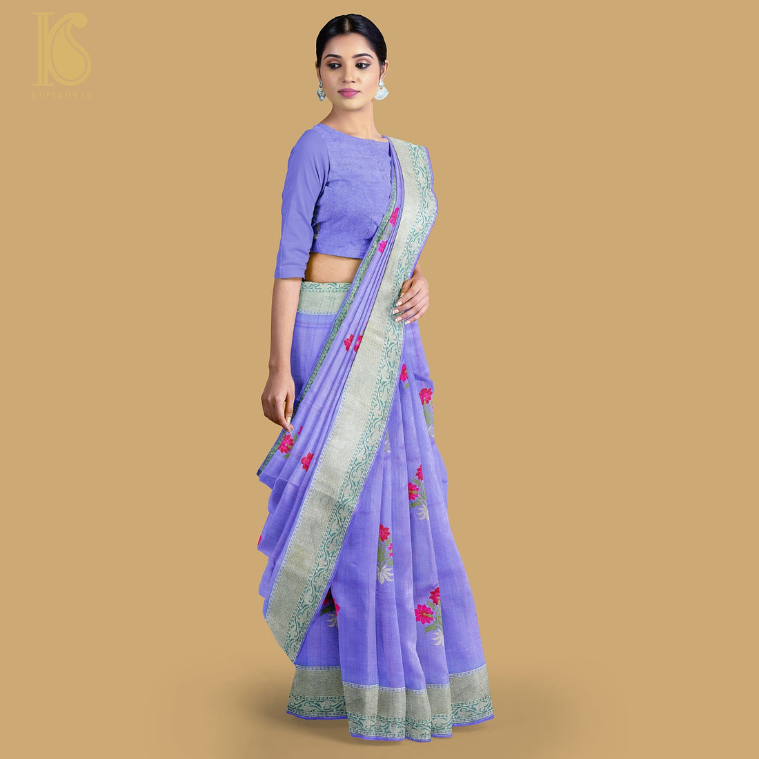 Purple Pure Tussar Georgette Silk Handwoven Kadwa Banarasi Saree - Khinkhwab