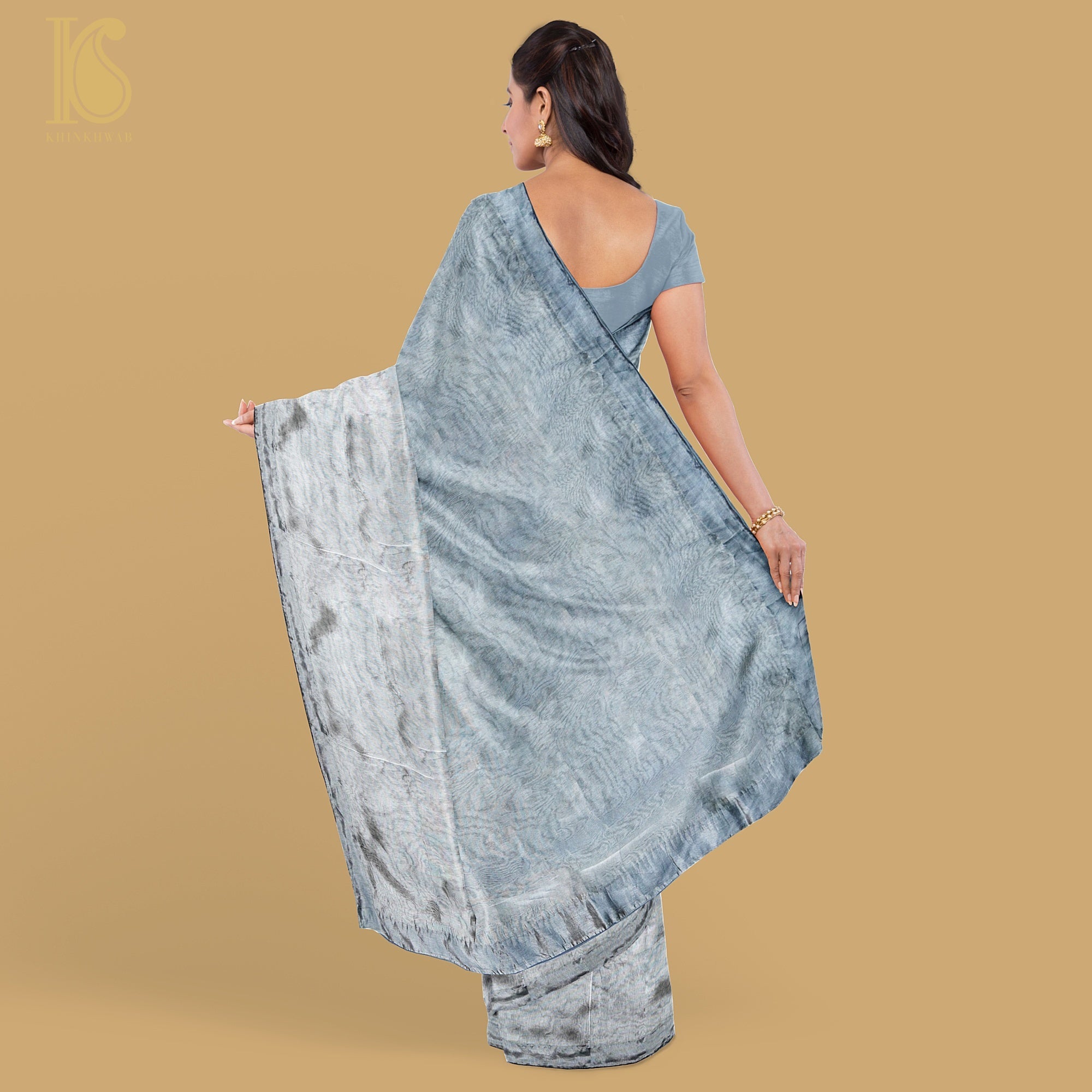 Grey Brocade Banarasi Silk Saree – StylebyPanaaash