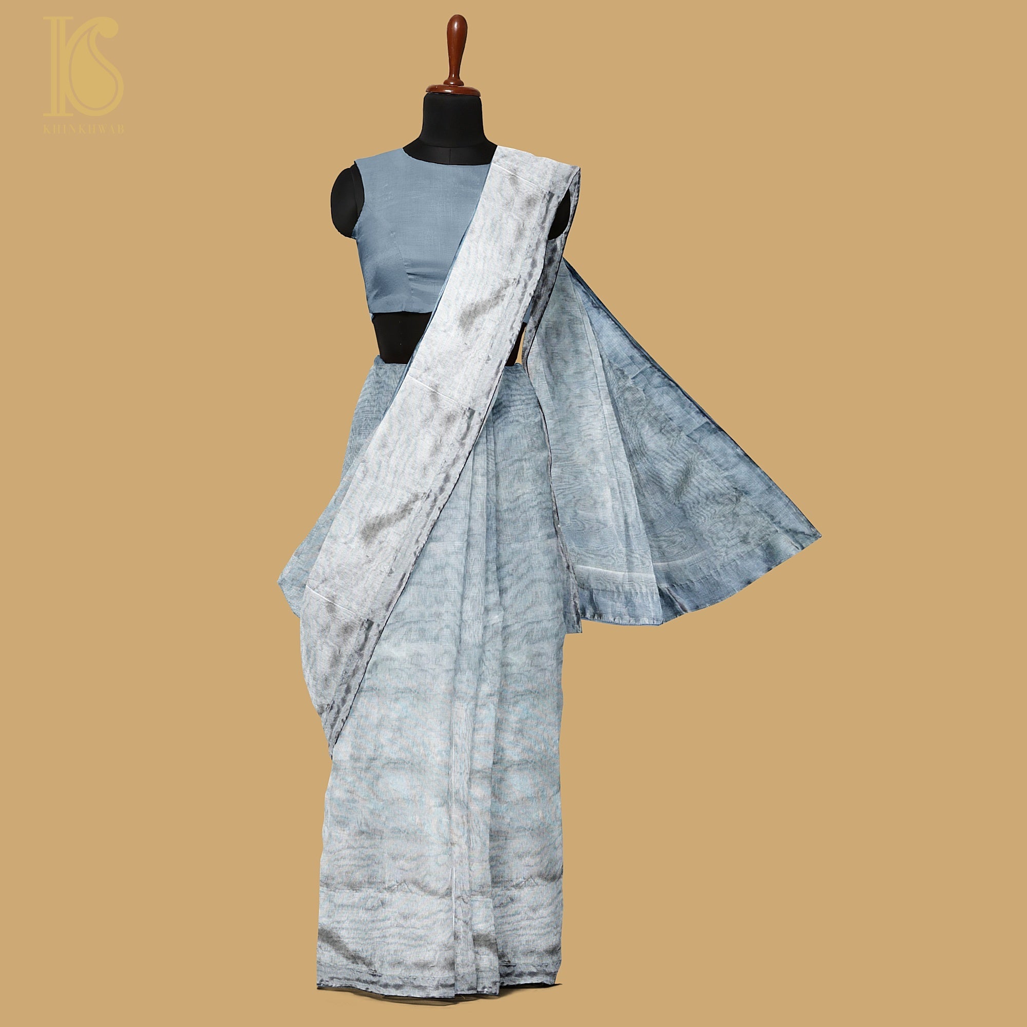Santas Grey Pure Tissue Silk Handwoven Banarasi Saree - Khinkhwab
