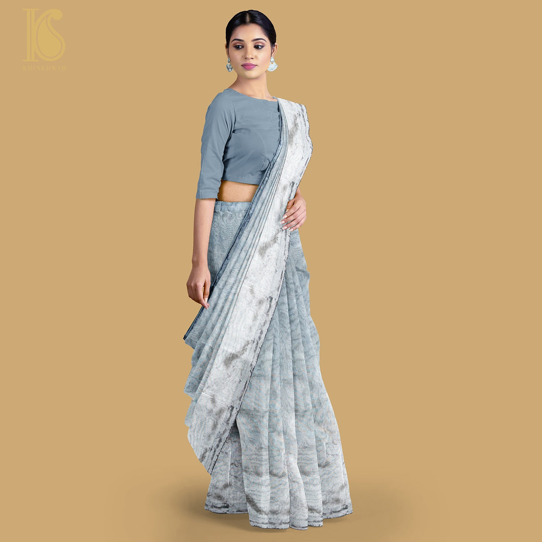 Santas Grey Pure Tissue Silk Handwoven Banarasi Saree - Khinkhwab