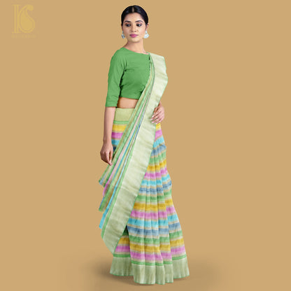 Fern Green Pure Georgette Handloom Stripes Banarasi Saree - Khinkhwab