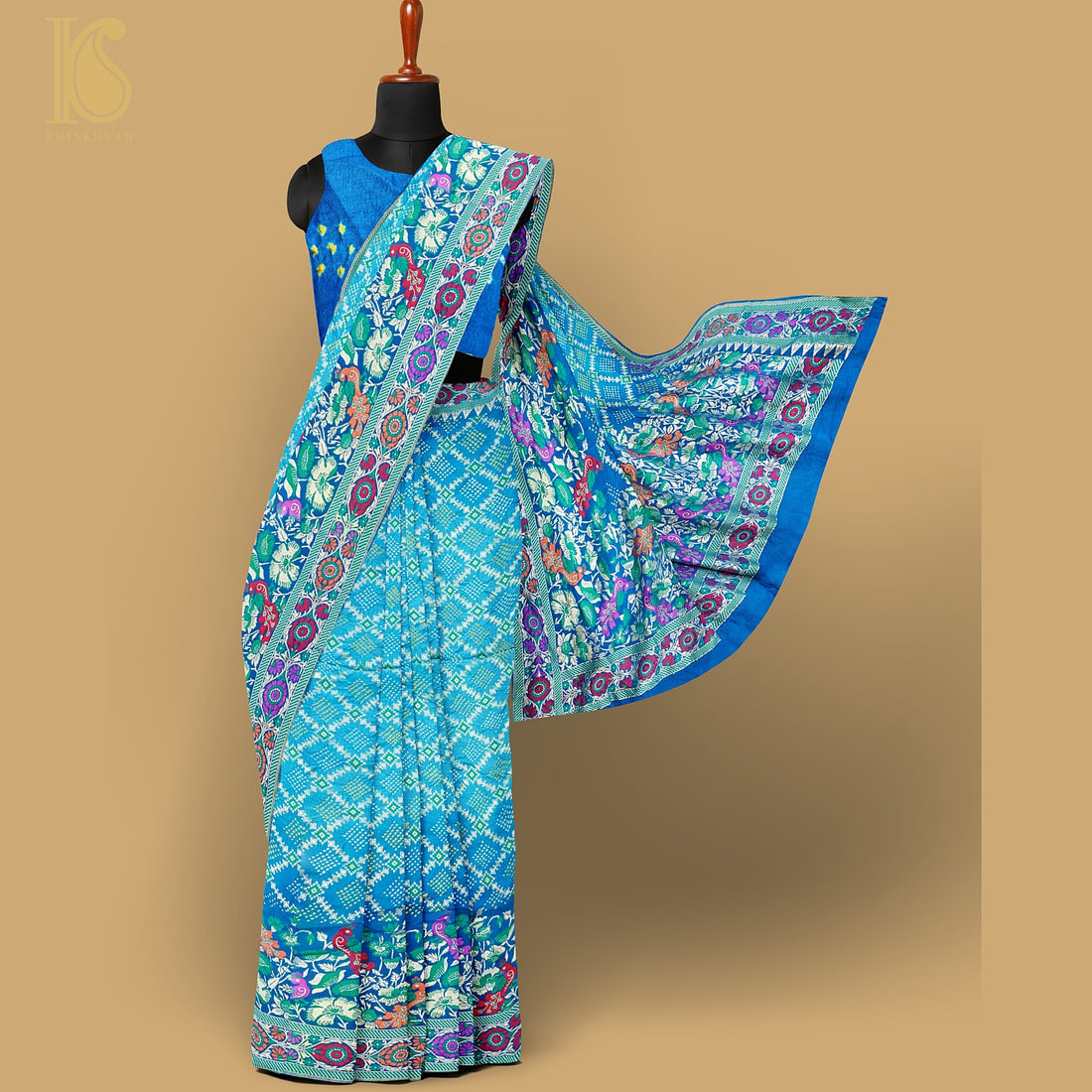 Banarasi Pure Georgette Shaded Blue Bandhani Saree - Khinkhwab