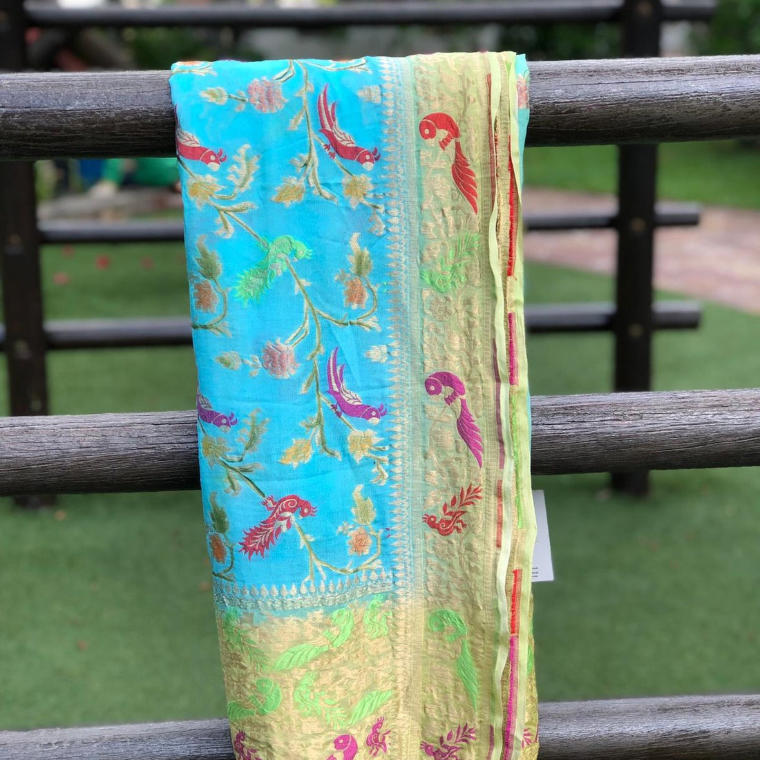 Pure Georgette Handloom Banarasi Meenakari Birds Dupatta - Khinkhwab