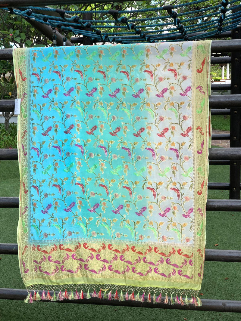 Pure Georgette Handloom Banarasi Birds of Paradise Saree - Colors - Khinkhwab