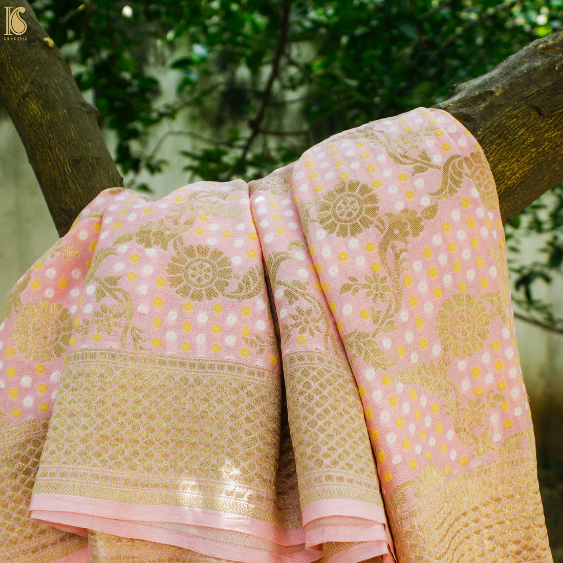 Baby Pink Georgette Handloom Banarasi Dupatta - Khinkhwab