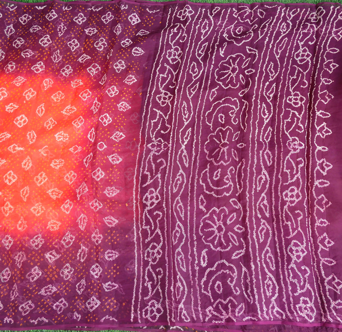 Handwoven Pure Organza Silk Bandhani Saree - Khinkhwab