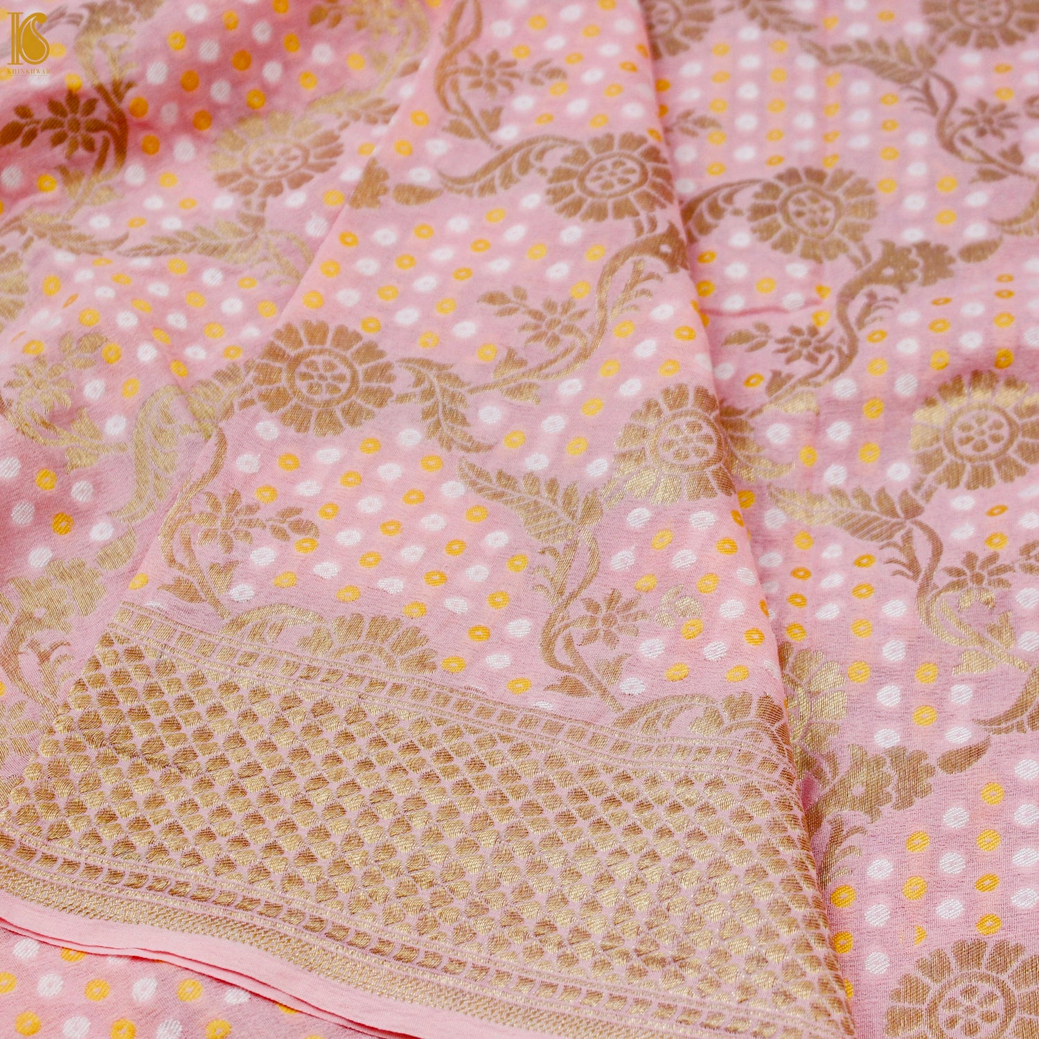 Baby Pink Georgette Handloom Banarasi Dupatta - Khinkhwab