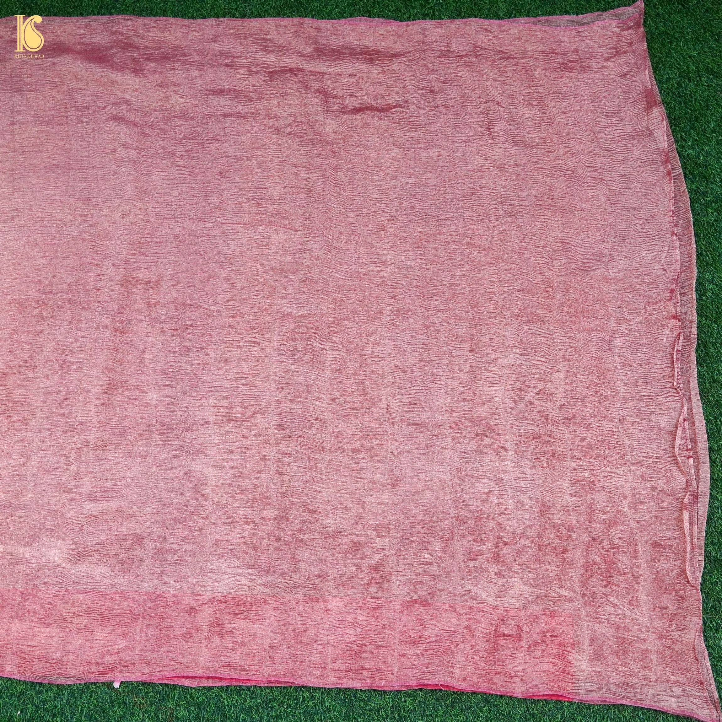 Oriental Pink Wrinkle Pure Tissue Silk Saree - Khinkhwab