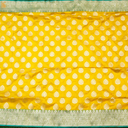 Yellow Pure Katan Silk Banarasi Fabric with Border - Khinkhwab