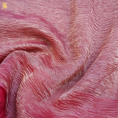 Oriental Pink Wrinkle Pure Tissue Silk Saree - Khinkhwab