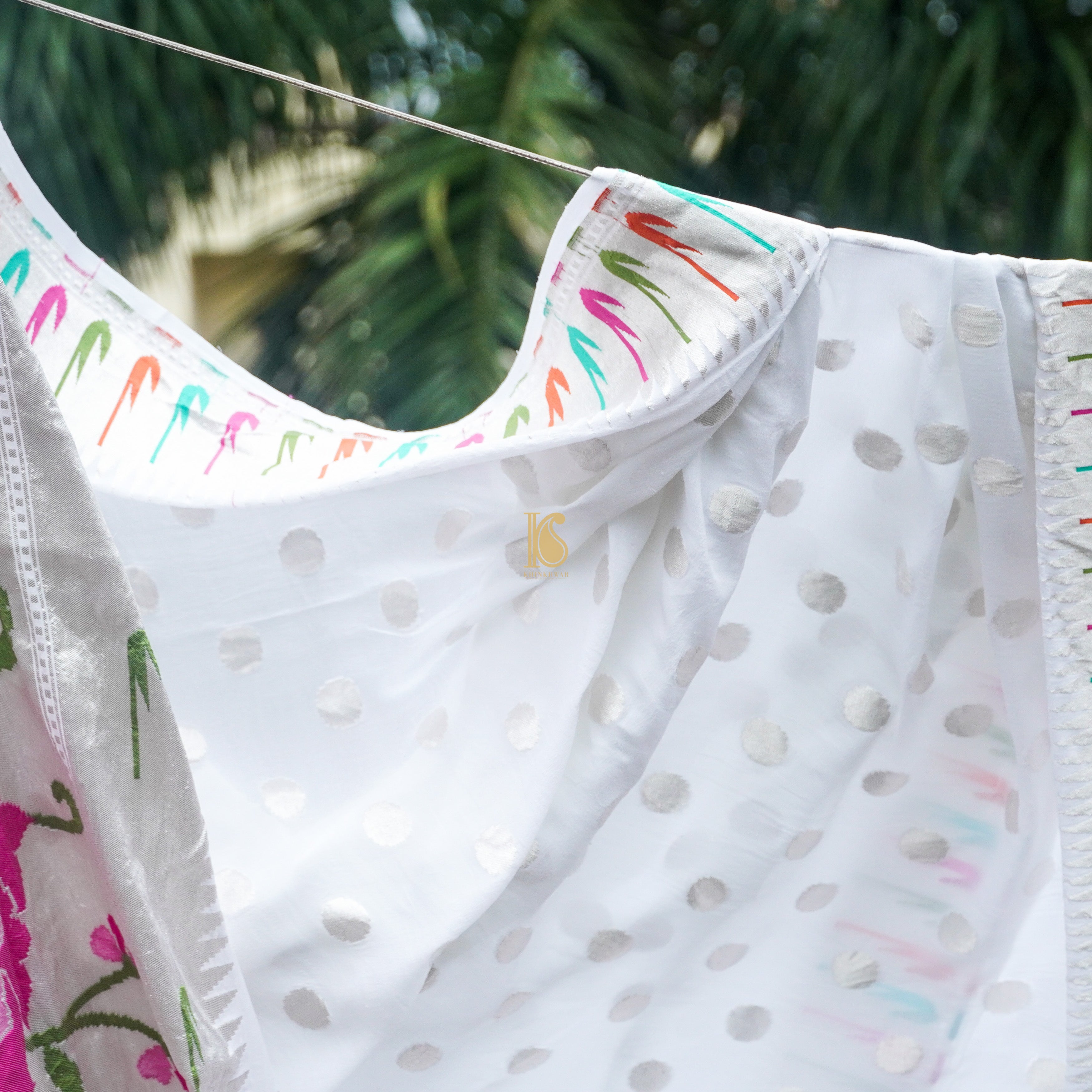 Handloom Pure Georgette Silver Zari Banarasi Suit Fabric - Khinkhwab