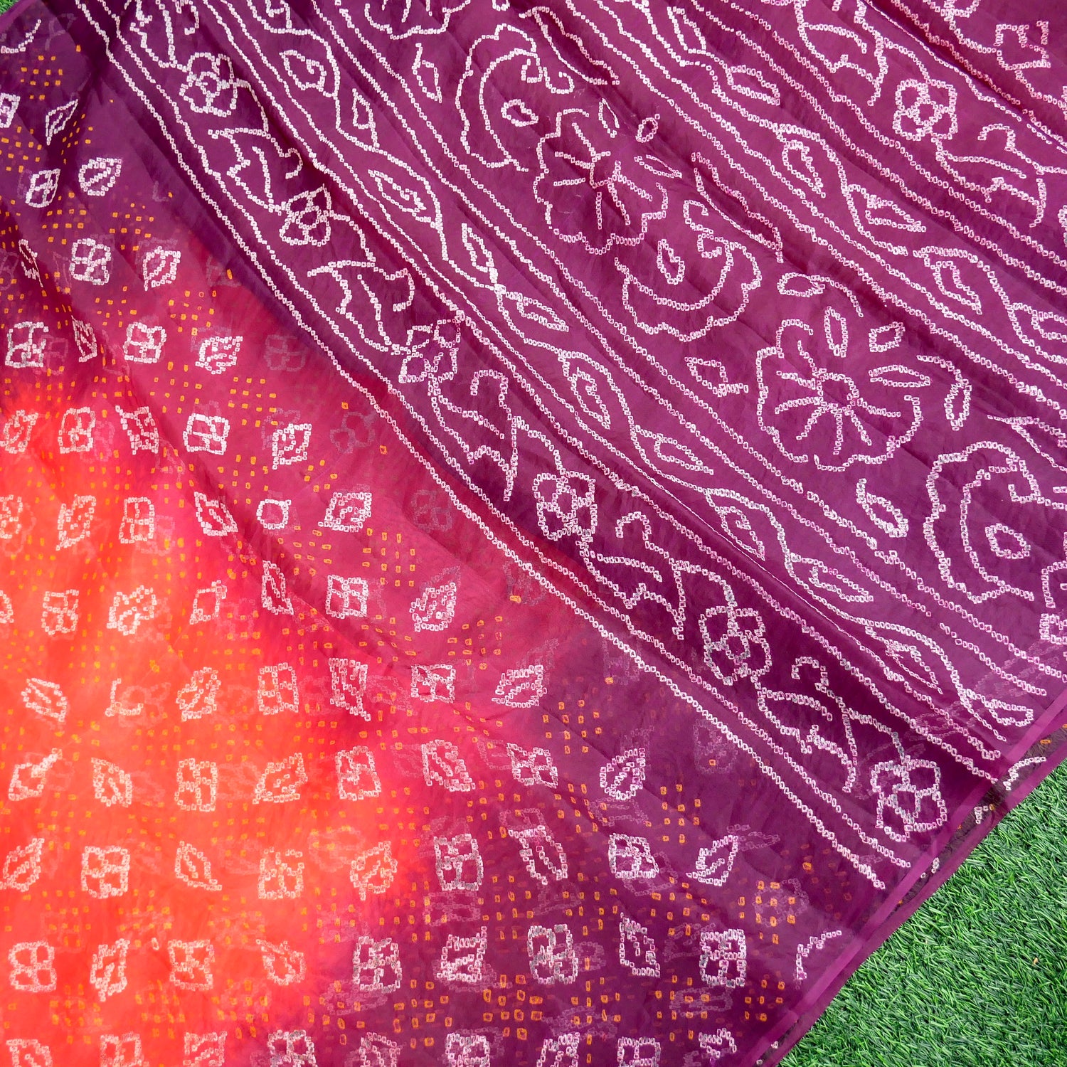 Handwoven Pure Organza Silk Bandhani Saree - Khinkhwab