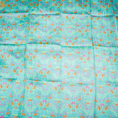 Lale- Turquoise Pure Raw Silk Print Fabric - Khinkhwab